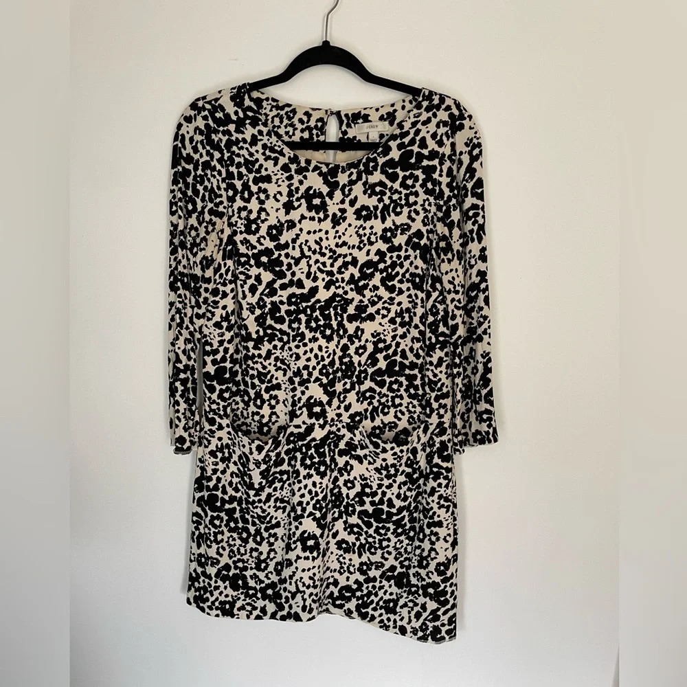 J. Crew Jules Leopard Print Lightweight Cream Black Dress‎